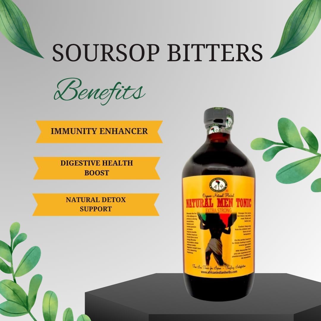 Natural Men's Herbal Tonic: African Indian Herbs Blend | Ginseng, Black Seed, Bitter Gourd | Energy, Stamina, Vitality (8oz)