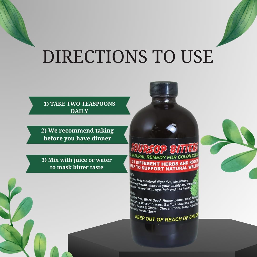 Soursop Detox Bitters 2-Pack: Colon Cleanse & Digestive Support 16oz